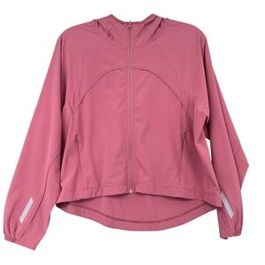 Z by Zella Womens Hooded Running Jacket Rose Pink Full Zip Reflective Size S